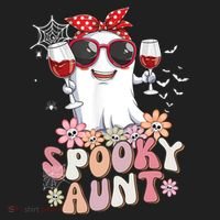 Groovy One Spooky Aunt Retro Ghost Witch Mom Halloween Gift Beanie thumb 2