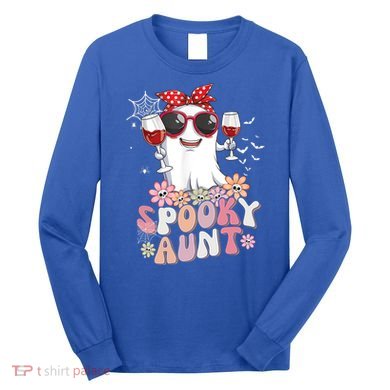 Groovy One Spooky Aunt Retro Ghost Witch Mom Halloween Gift Long Sleeve Shirt