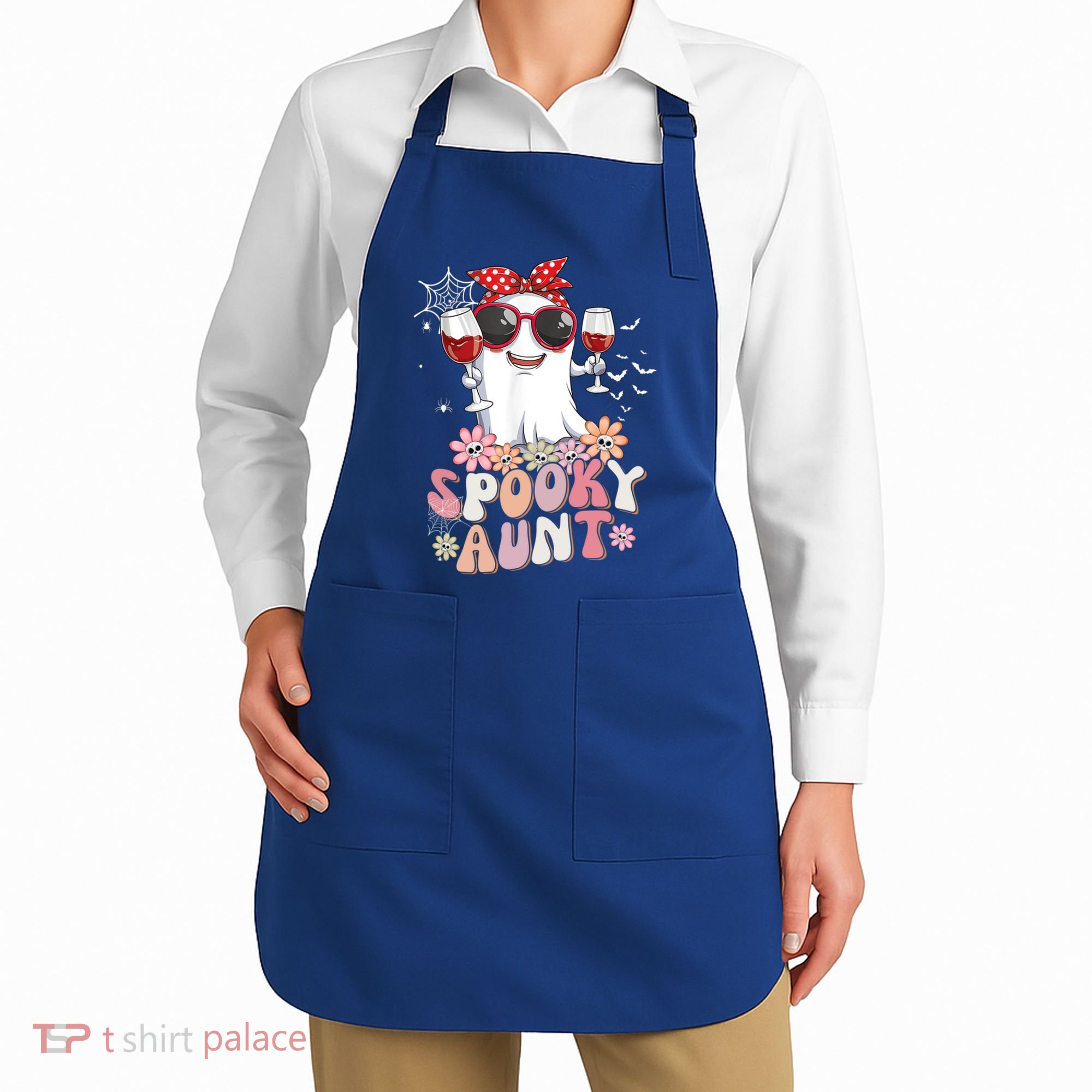 Groovy One Spooky Aunt Retro Ghost Witch Mom Halloween Gift Apron