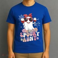 Groovy One Spooky Aunt Retro Ghost Witch Mom Halloween Gift T-Shirt thumb 3