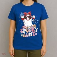 Groovy One Spooky Aunt Retro Ghost Witch Mom Halloween Gift T-Shirt thumb 4