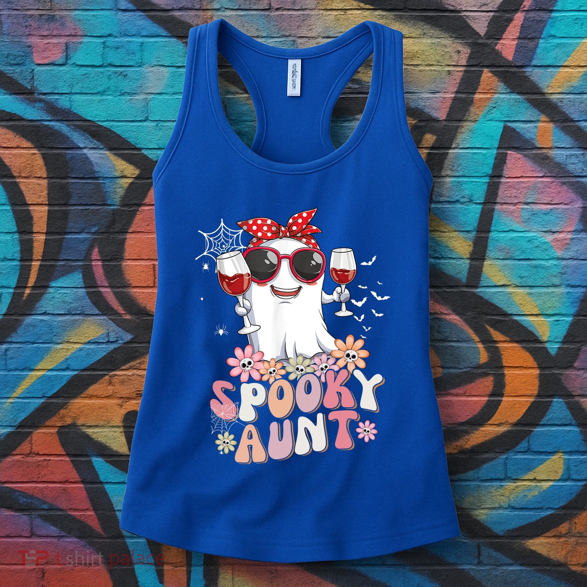 Groovy One Spooky Aunt Retro Ghost Witch Mom Halloween Gift Women's Tank Top