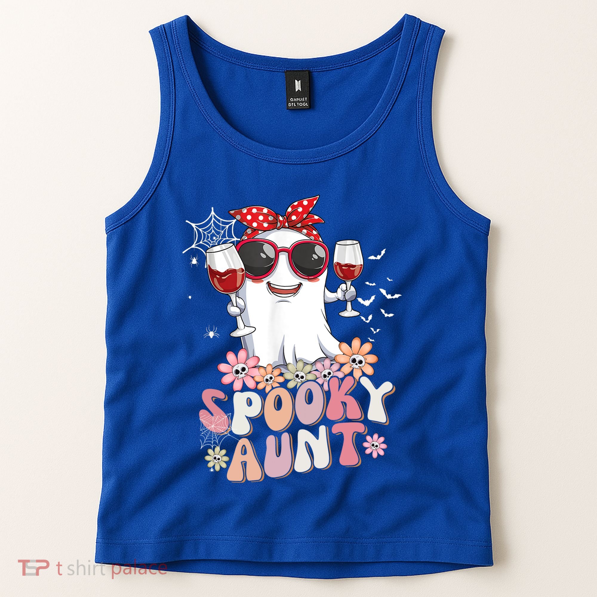 Groovy One Spooky Aunt Retro Ghost Witch Mom Halloween Gift Tank Top
