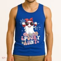 Groovy One Spooky Aunt Retro Ghost Witch Mom Halloween Gift Tank Top thumb 3