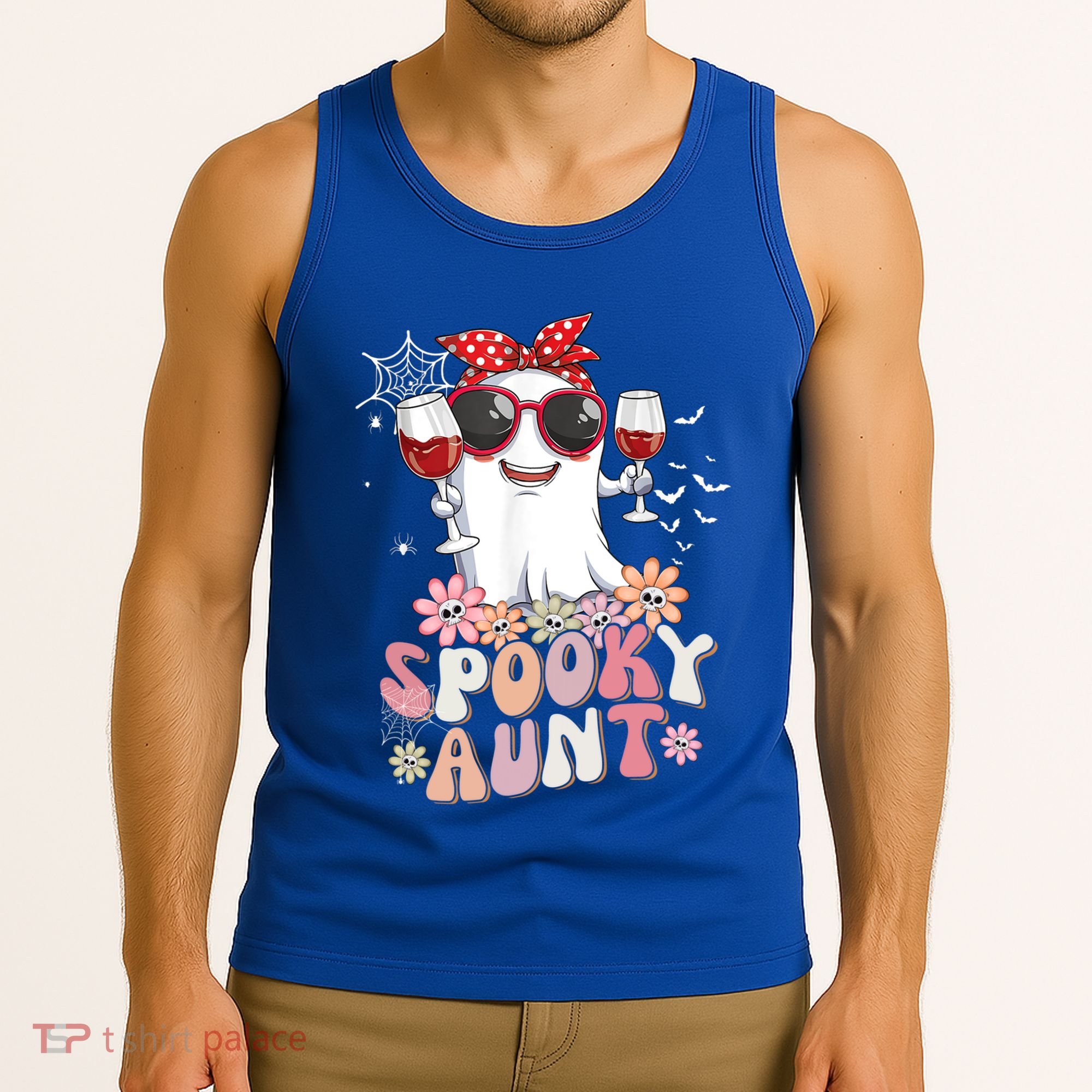 Groovy One Spooky Aunt Retro Ghost Witch Mom Halloween Gift Tank Top