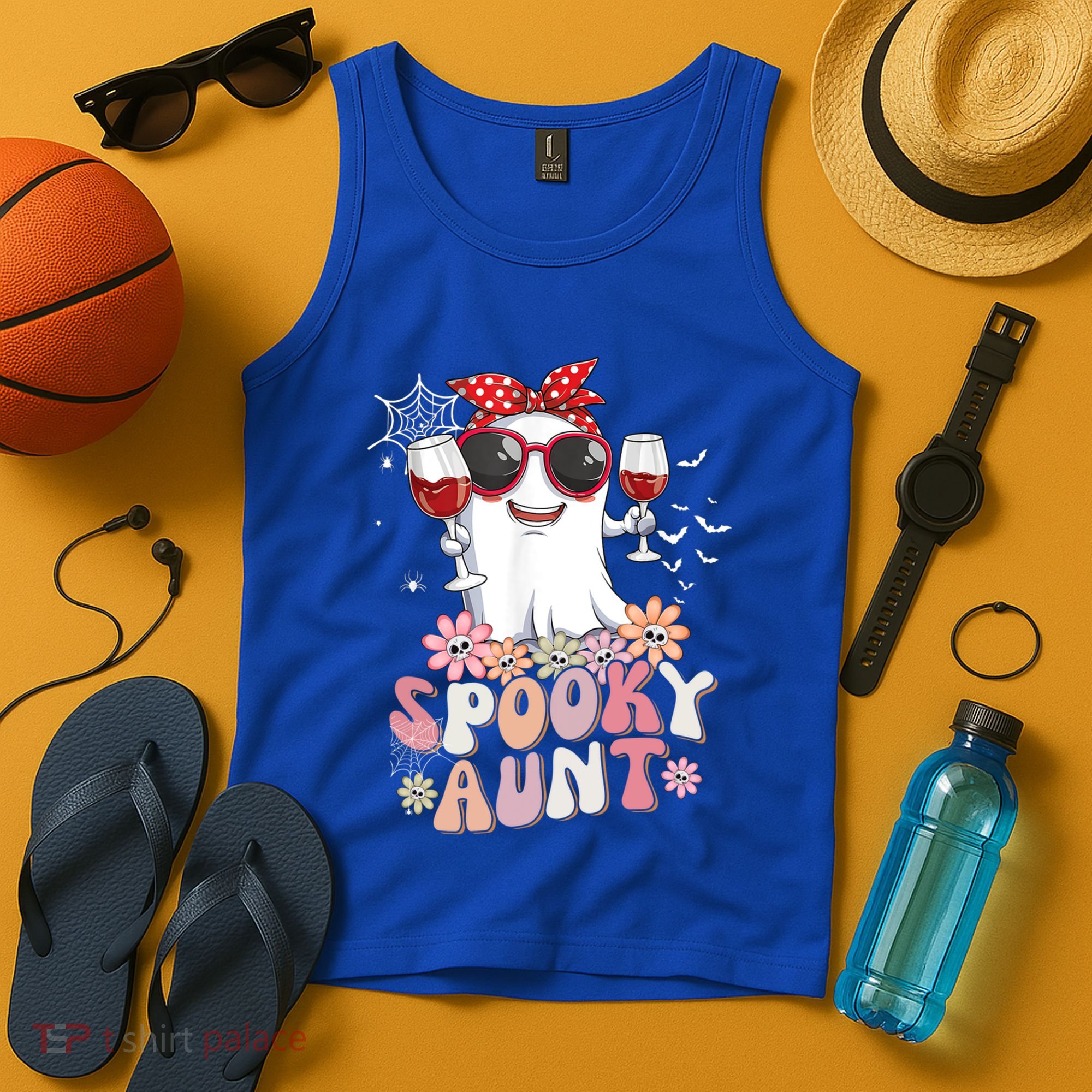 Groovy One Spooky Aunt Retro Ghost Witch Mom Halloween Gift Tank Top