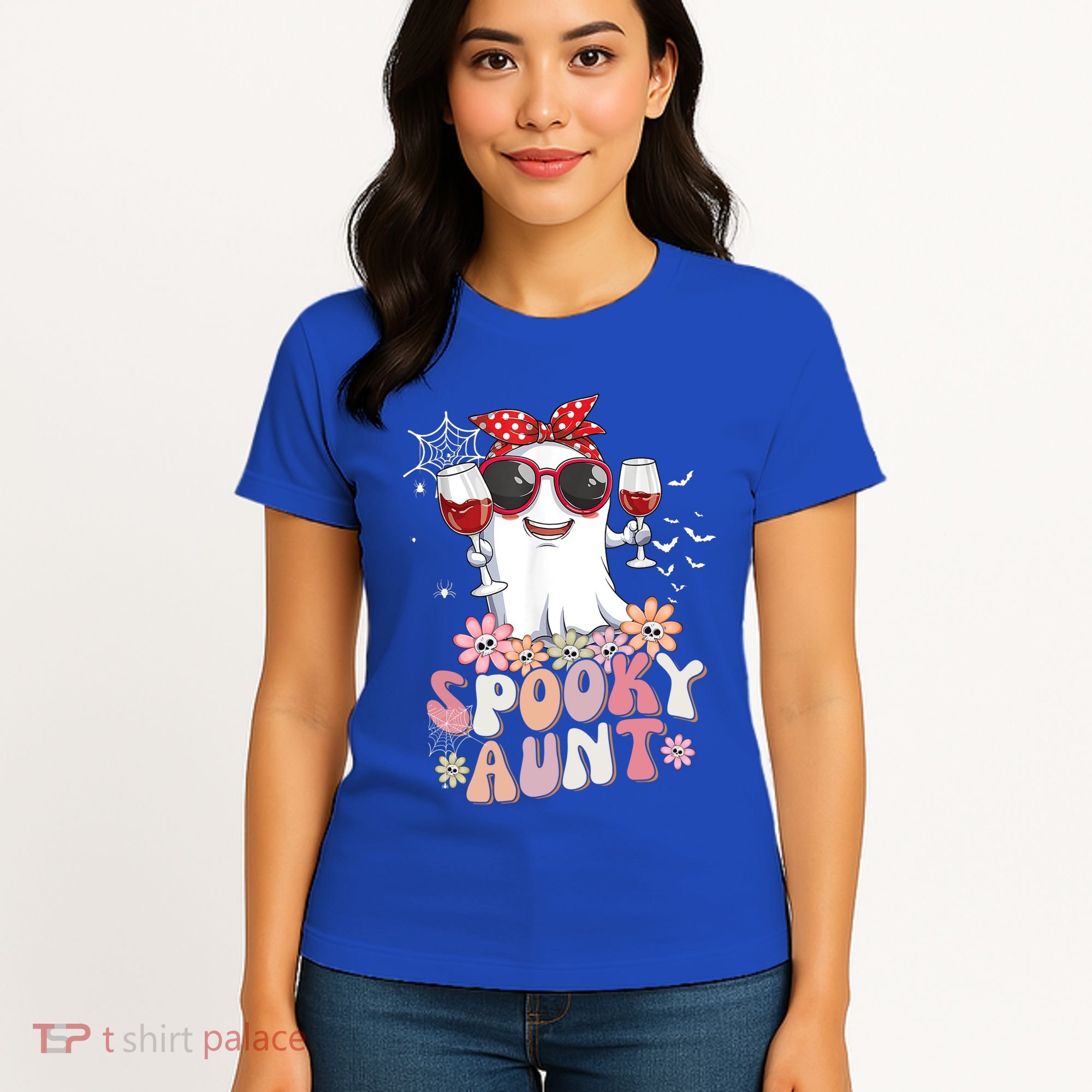 Groovy One Spooky Aunt Retro Ghost Witch Mom Halloween Gift Women's T-Shirt