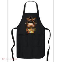 Groovy One Spooky Aunt Messy Bun Women Hippie Halloween Apron thumb 0