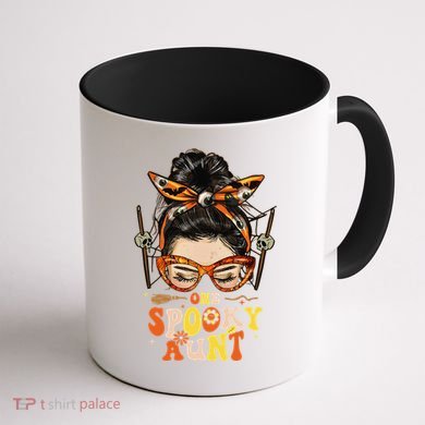 Groovy One Spooky Aunt Messy Bun Women Hippie Halloween Coffee Mug back