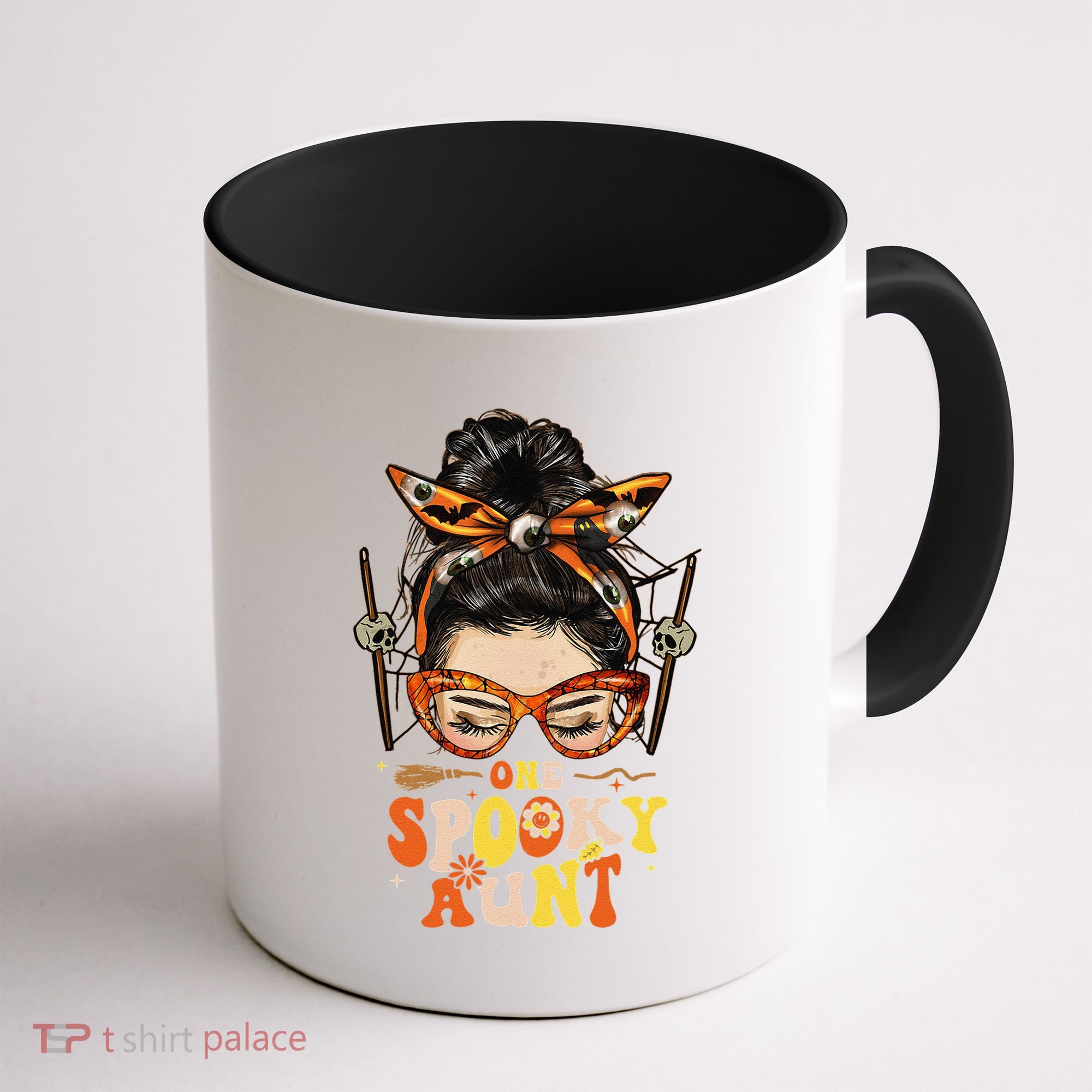Groovy One Spooky Aunt Messy Bun Women Hippie Halloween Coffee Mug