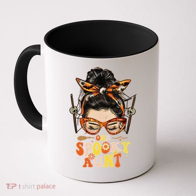 Groovy One Spooky Aunt Messy Bun Women Hippie Halloween Coffee Mug