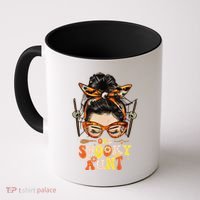 Groovy One Spooky Aunt Messy Bun Women Hippie Halloween Coffee Mug thumb 0
