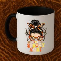 Groovy One Spooky Aunt Messy Bun Women Hippie Halloween Coffee Mug thumb 2