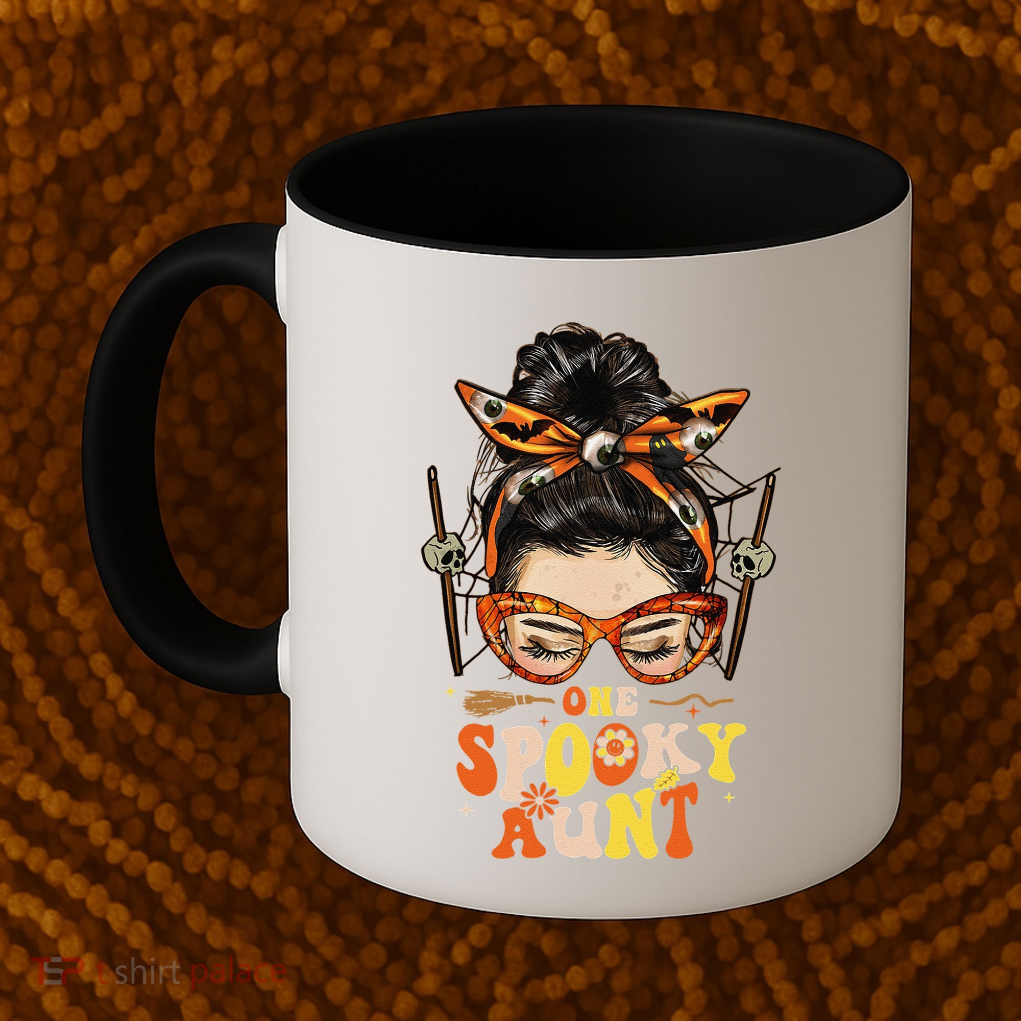 Groovy One Spooky Aunt Messy Bun Women Hippie Halloween Coffee Mug
