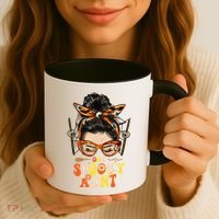 Groovy One Spooky Aunt Messy Bun Women Hippie Halloween Coffee Mug thumb 3