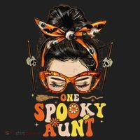 Groovy One Spooky Aunt Messy Bun Women Hippie Halloween Beanie thumb 2