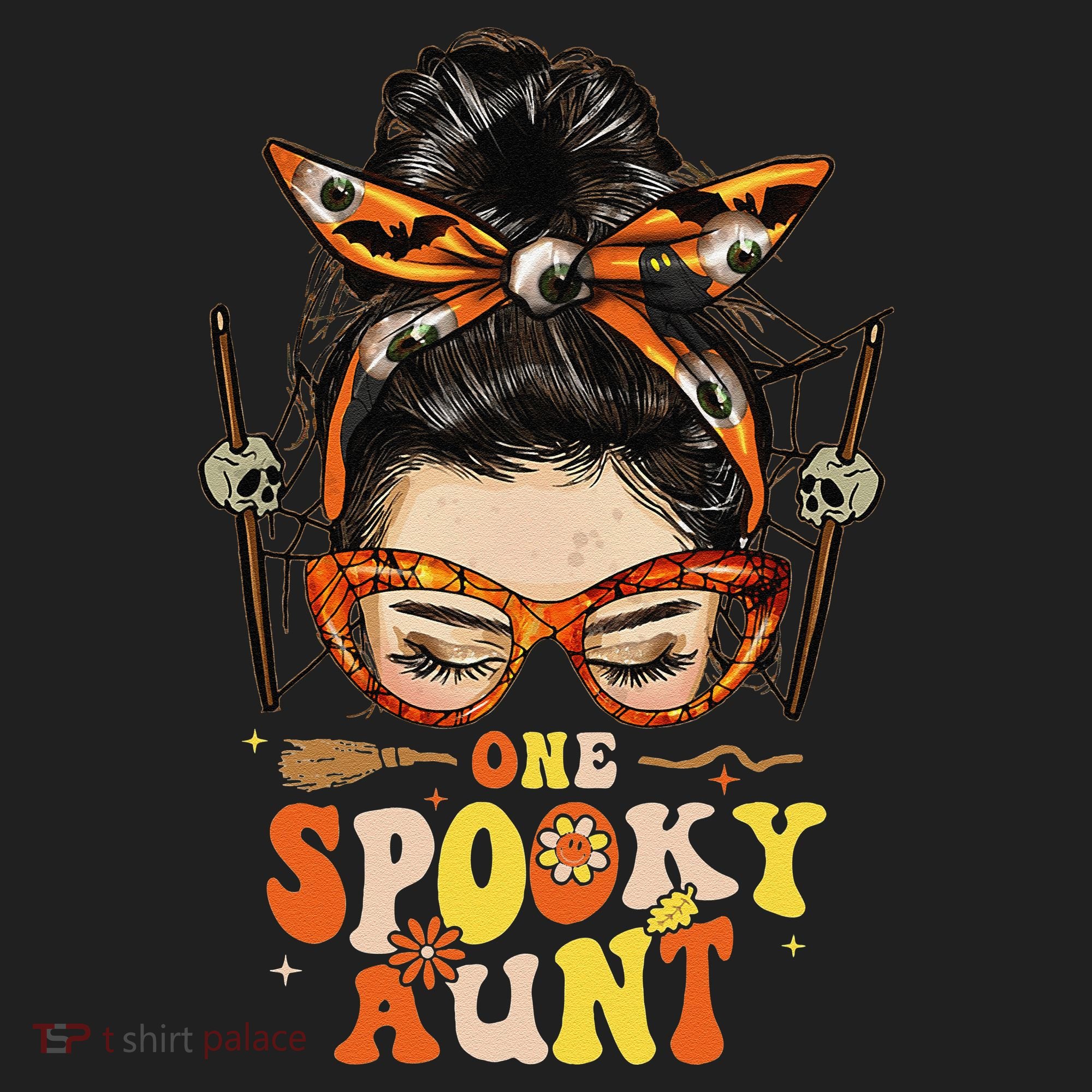 Groovy One Spooky Aunt Messy Bun Women Hippie Halloween Tumbler