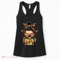 Groovy One Spooky Aunt Messy Bun Women Hippie Halloween Women's Tank Top thumb 0