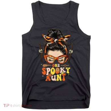 Groovy One Spooky Aunt Messy Bun Women Hippie Halloween Tank Top