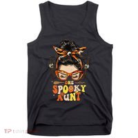 Groovy One Spooky Aunt Messy Bun Women Hippie Halloween Tank Top thumb 0