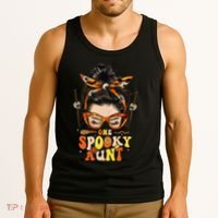 Groovy One Spooky Aunt Messy Bun Women Hippie Halloween Tank Top thumb 3