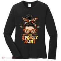 Groovy One Spooky Aunt Messy Bun Women Hippie Halloween Women's Long Sleeve Shirt thumb 0