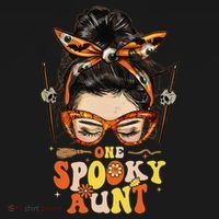 Groovy One Spooky Aunt Messy Bun Women Hippie Halloween Women's T-Shirt thumb 6