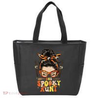 Groovy One Spooky Aunt Messy Bun Women Hippie Halloween Tote Bag thumb 0