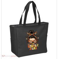 Groovy One Spooky Aunt Messy Bun Women Hippie Halloween Tote Bag thumb 2