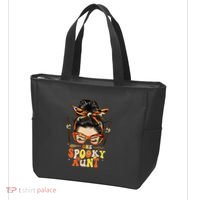 Groovy One Spooky Aunt Messy Bun Women Hippie Halloween Tote Bag thumb 3