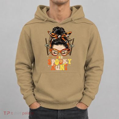 Groovy One Spooky Aunt Messy Bun Women Hippie Halloween Hoodie