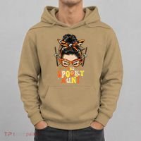 Groovy One Spooky Aunt Messy Bun Women Hippie Halloween Hoodie thumb 0