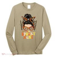 Groovy One Spooky Aunt Messy Bun Women Hippie Halloween Long Sleeve Shirt thumb 0