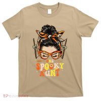 Groovy One Spooky Aunt Messy Bun Women Hippie Halloween T-Shirt thumb 0