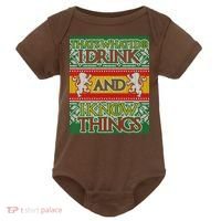 GOT I Drink and I Know Things Ugly Christmas Baby Bodysuit thumb 0