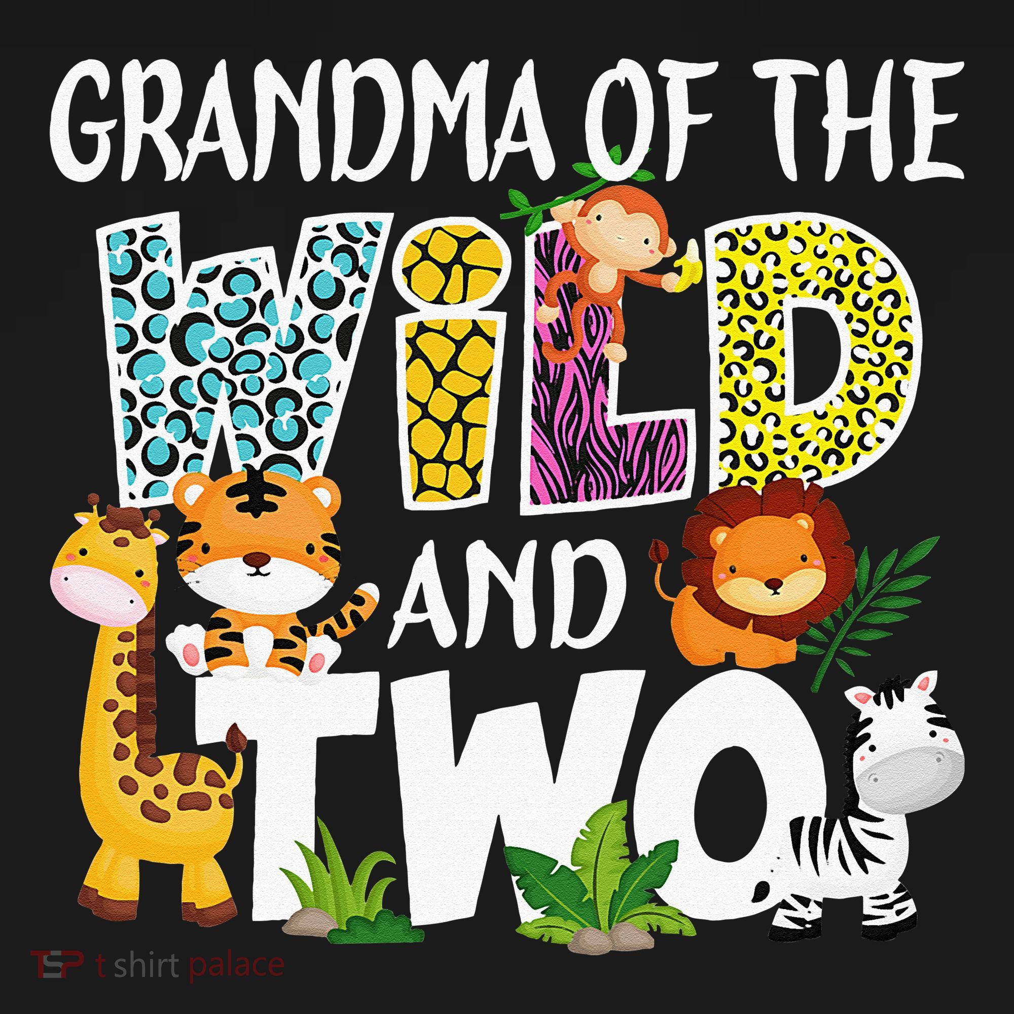 Grandma Of The Wild and Two Zoo Safari Jungle Birthday T-Shirt