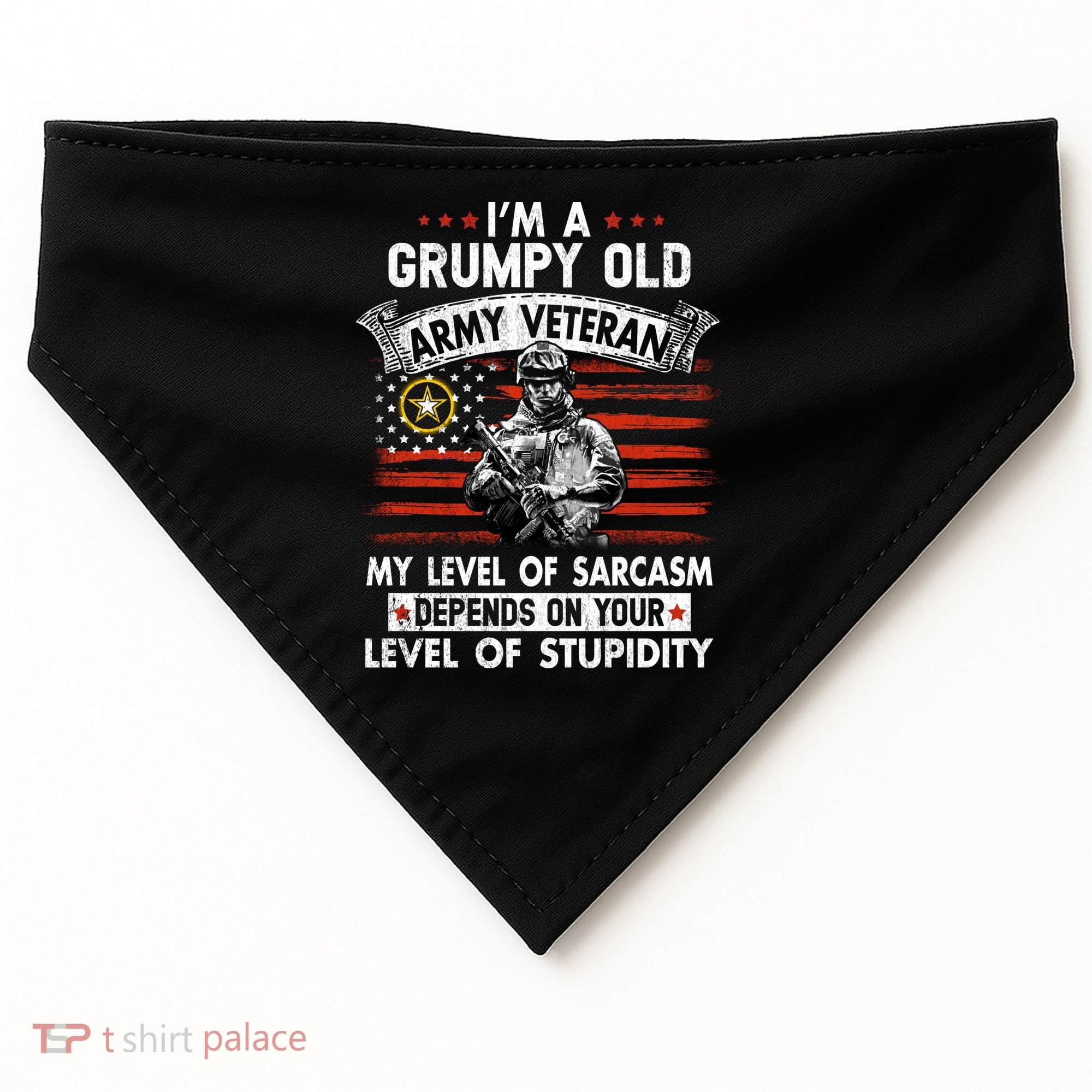 Grumpy Old Veteran Tee Pride Army Sarcasm Retired USA-Made Doggie Bandana