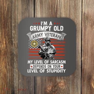 Grumpy Old Veteran Tee Pride Army Sarcasm Retired Coaster