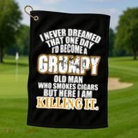 Grumpy Old Man Who Smokes Cigars Golf Towel thumb 1