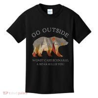 Go Outside Worst Case Scenario A Bear Kills You Camping Kids T-Shirt thumb 0