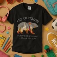 Go Outside Worst Case Scenario A Bear Kills You Camping Kids T-Shirt thumb 3