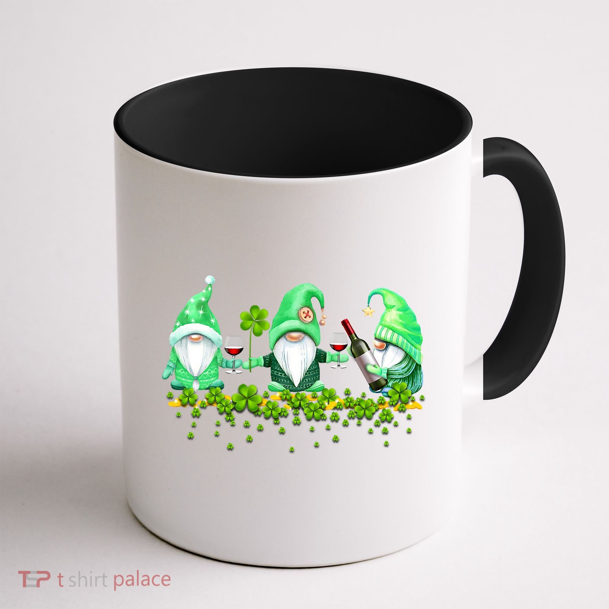 Glass Of Wine Shamrocks St Patricks Day Funny Wine Lover Coffee Mug