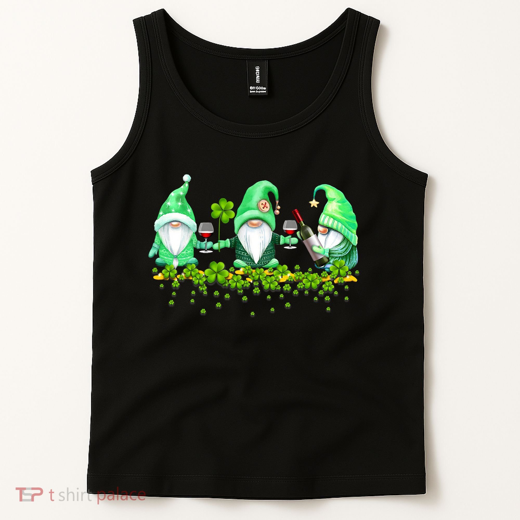 Glass Of Wine Shamrocks St Patricks Day Funny Wine Lover Tank Top