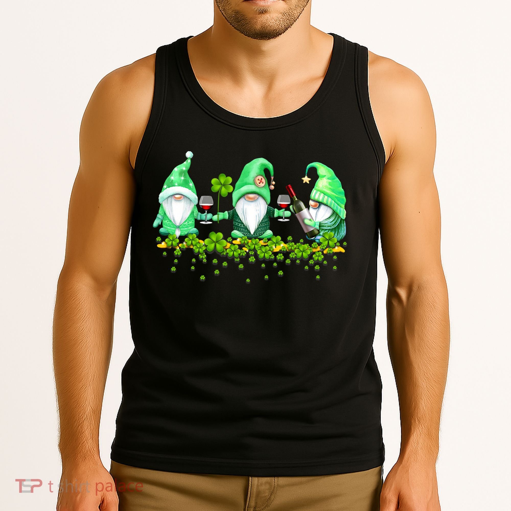 Glass Of Wine Shamrocks St Patricks Day Funny Wine Lover Tank Top