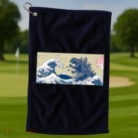 Monster VS the Great Wave Of Kanagaw Golf Towel thumb 1