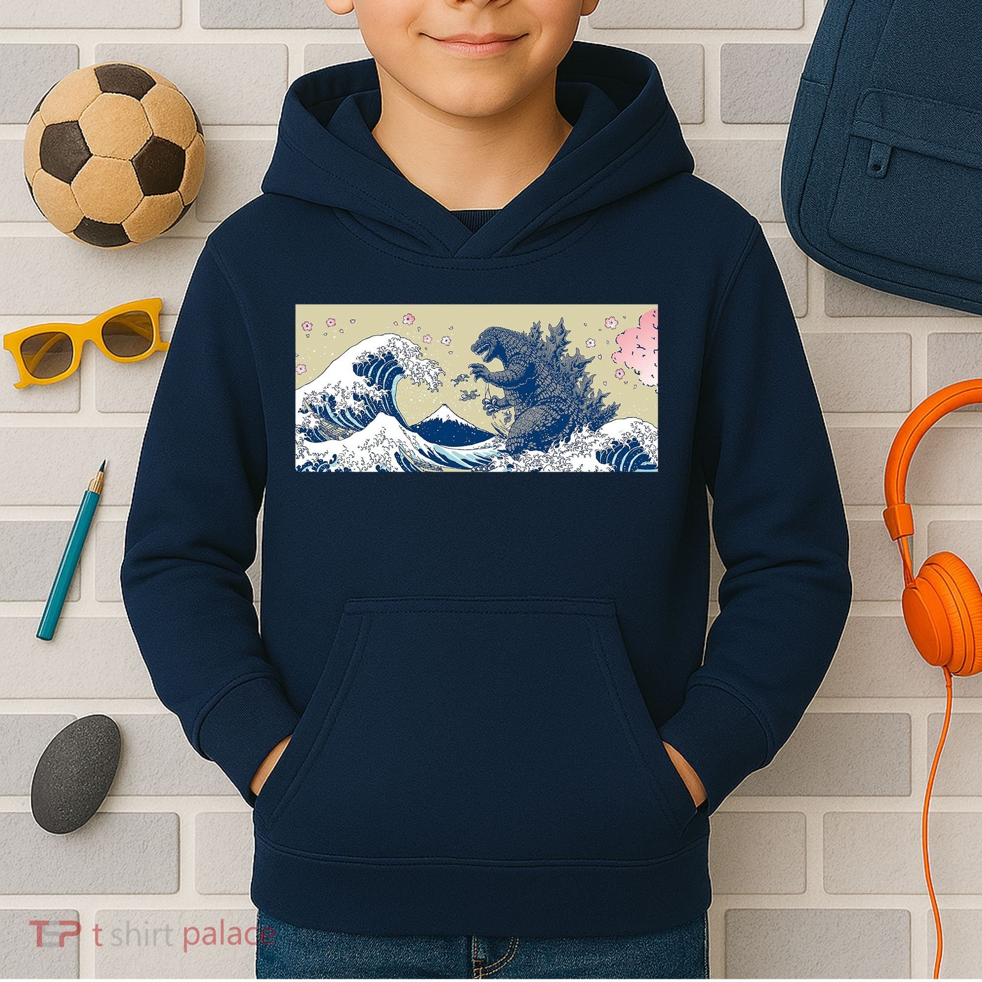 Monster VS the Great Wave Of Kanagaw Kids Hoodie