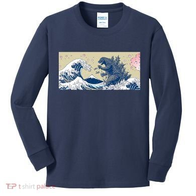Monster VS the Great Wave Of Kanagaw Kids Long Sleeve Shirt