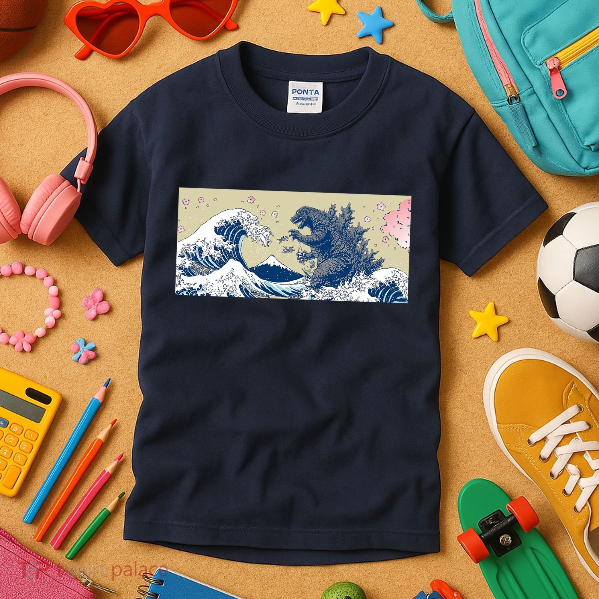 Monster VS the Great Wave Of Kanagaw Kids T-Shirt