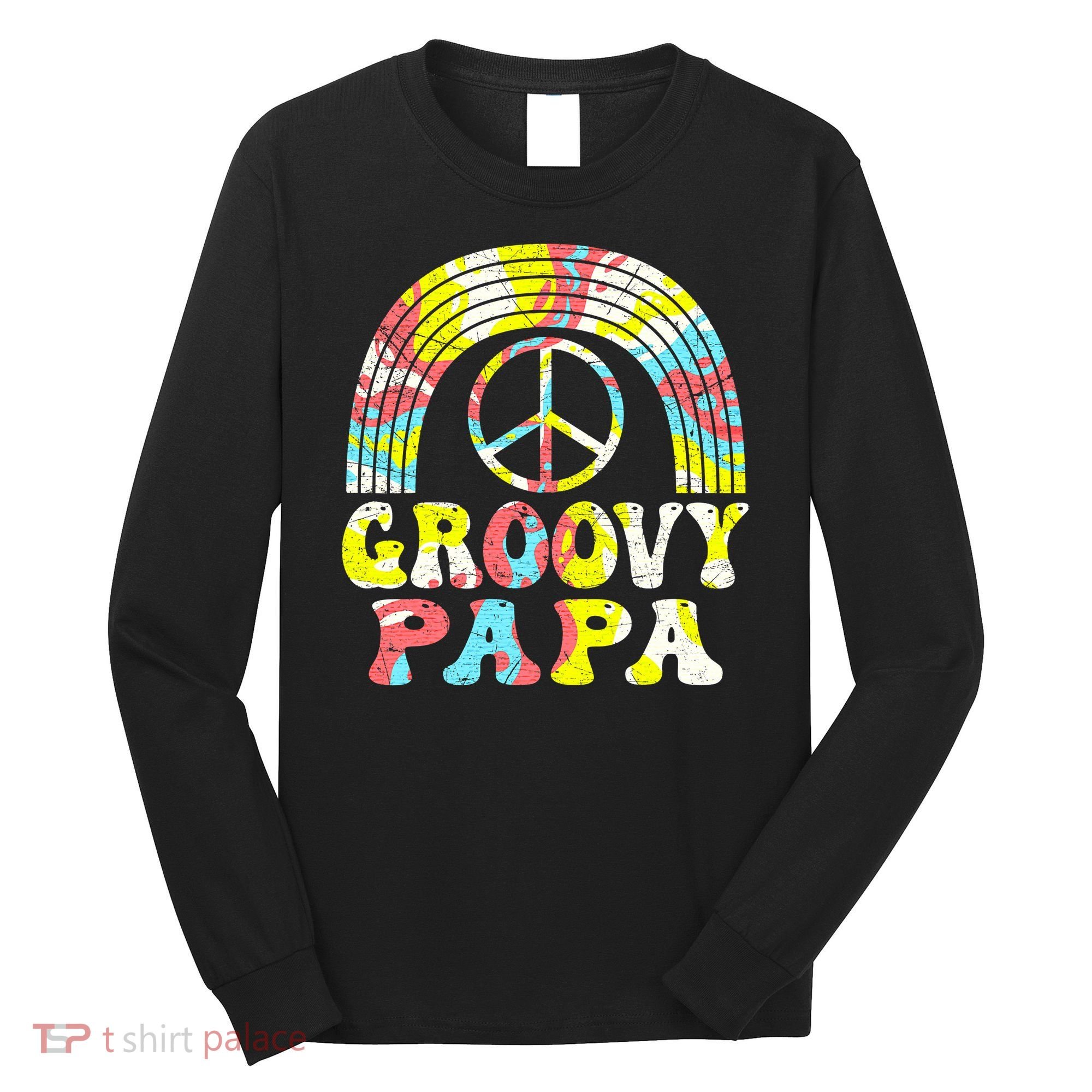 Groovy Papa 70s Aesthetic Nostalgia 1970s Retro Groovy Dad Long Sleeve Shirt