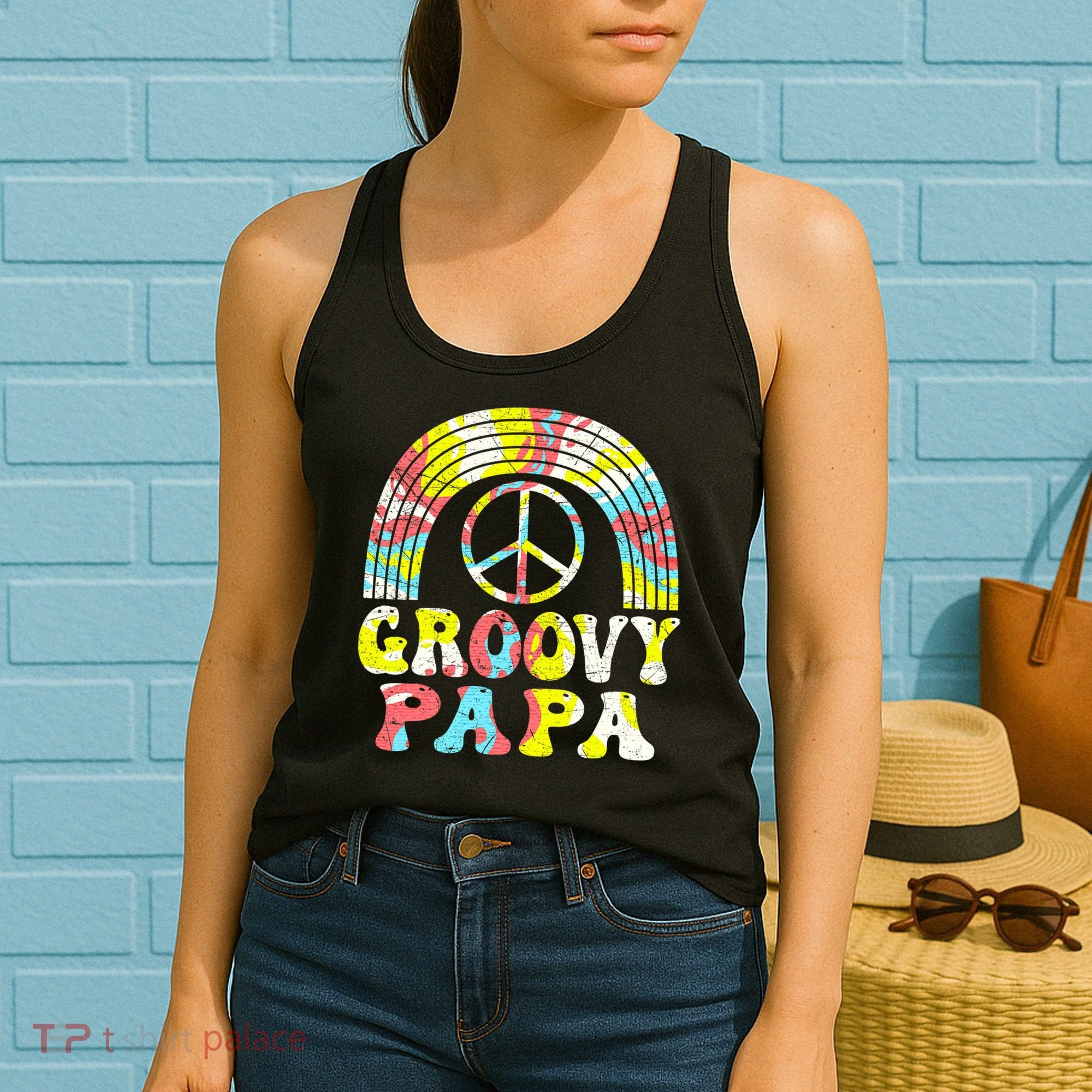 Groovy Papa 70s Aesthetic Nostalgia 1970s Retro Groovy Dad Women's Tank Top